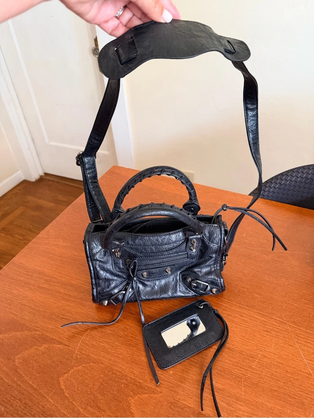 Source Unknown Black Leather Mini Satchel Handbag